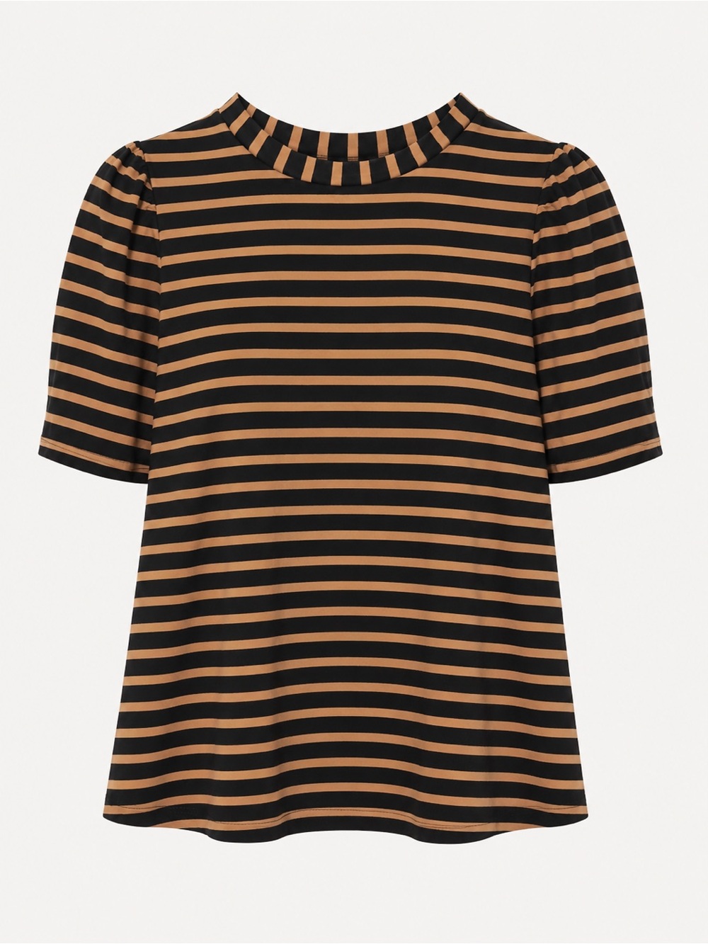 Striped Short-Sleeve Crewneck Top - Black & Tan